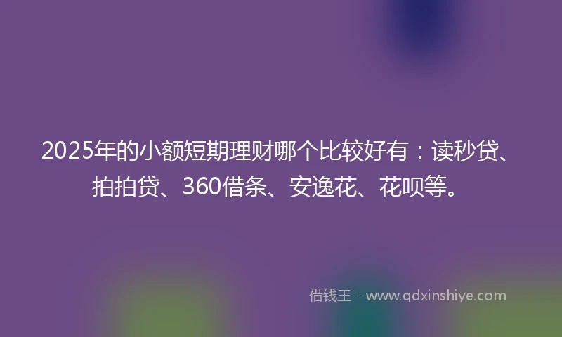 2025年的小额短期理财哪个比较好有：读秒贷、拍拍贷、360借条、安逸花、花呗等。