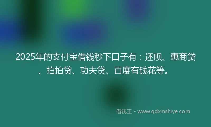 2025年的支付宝借钱秒下口子有：还呗、惠商贷、拍拍贷、功夫贷、百度有钱花等。