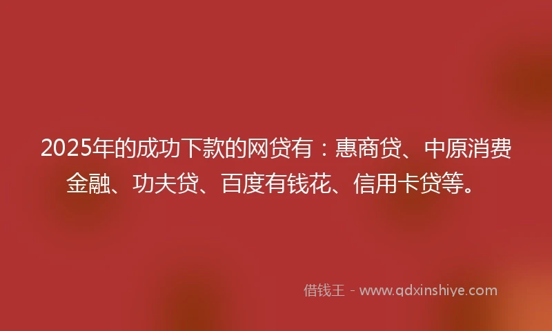 2025年的成功下款的网贷有：惠商贷、中原消费金融、功夫贷、百度有钱花、信用卡贷等。