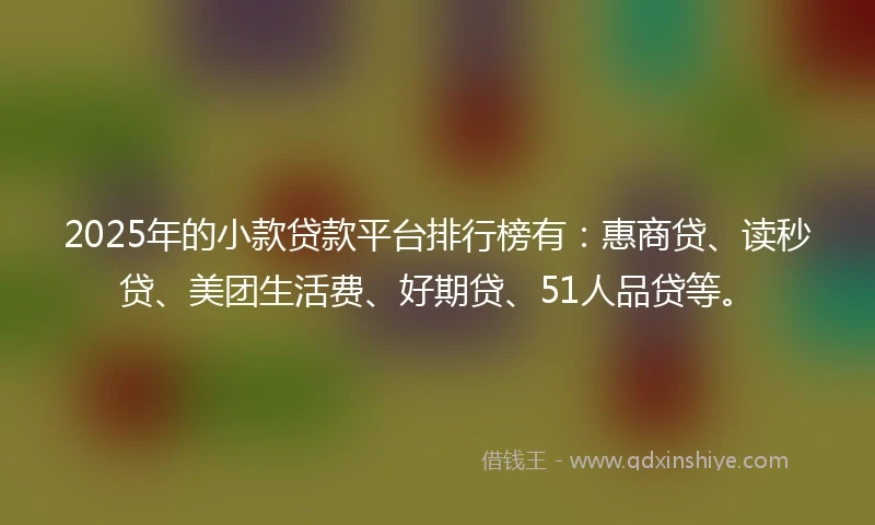 2025年的小款贷款平台排行榜有：惠商贷、读秒贷、美团生活费、好期贷、51人品贷等。