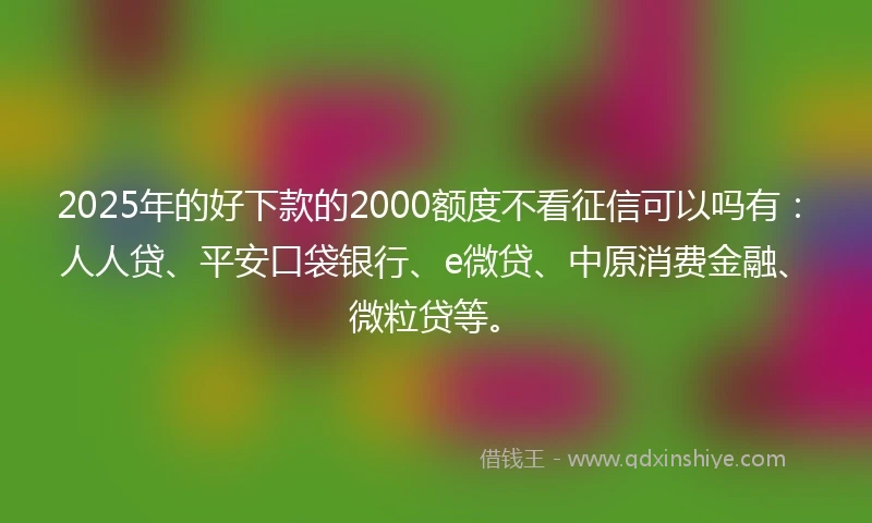 2025年的好下款的2000额度不看征信可以吗有：人人贷、平安口袋银行、e微贷、中原消费金融、微粒贷等。