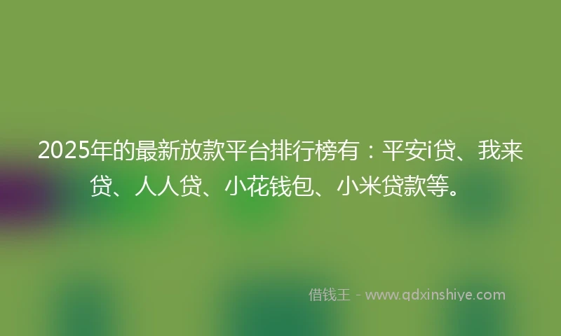 2025年的最新放款平台排行榜有：平安i贷、我来贷、人人贷、小花钱包、小米贷款等。