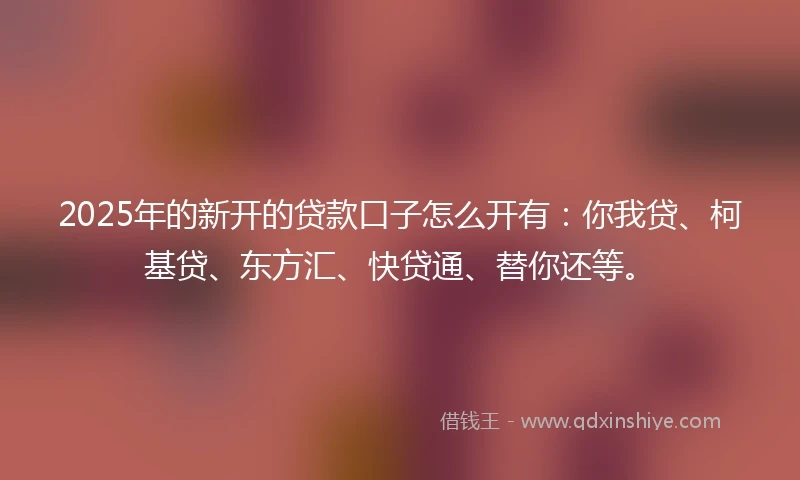 2025年的新开的贷款口子怎么开有：你我贷、柯基贷、东方汇、快贷通、替你还等。