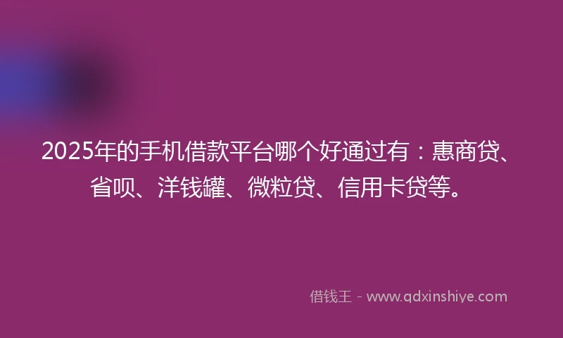 2025年的手机借款平台哪个好通过有：惠商贷、省呗、洋钱罐、微粒贷、信用卡贷等。