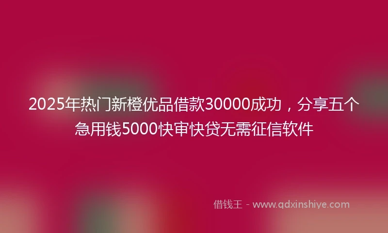 2025年热门新橙优品借款30000成功，分享五个急用钱5000快审快贷无需征信软件