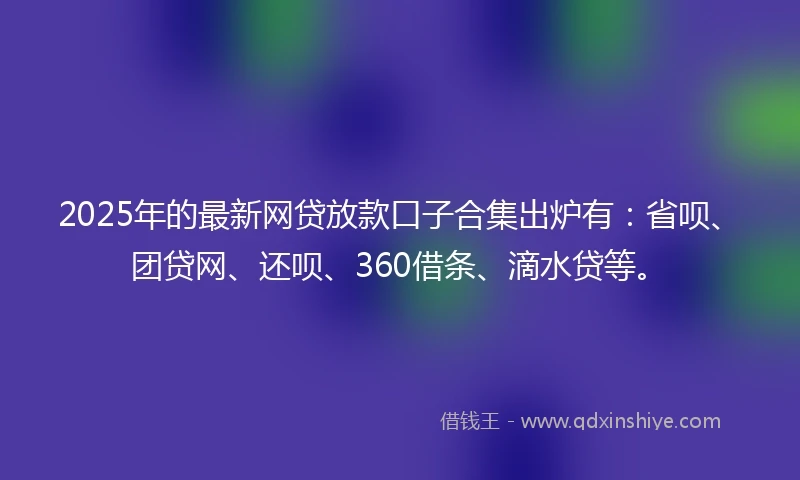 2025年的最新网贷放款口子合集出炉有：省呗、团贷网、还呗、360借条、滴水贷等。