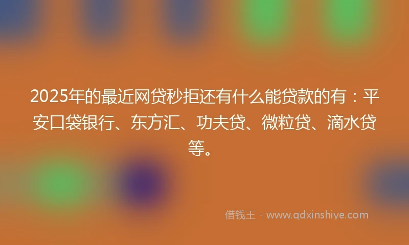 2025年的最近网贷秒拒还有什么能贷款的有：平安口袋银行、东方汇、功夫贷、微粒贷、滴水贷等。