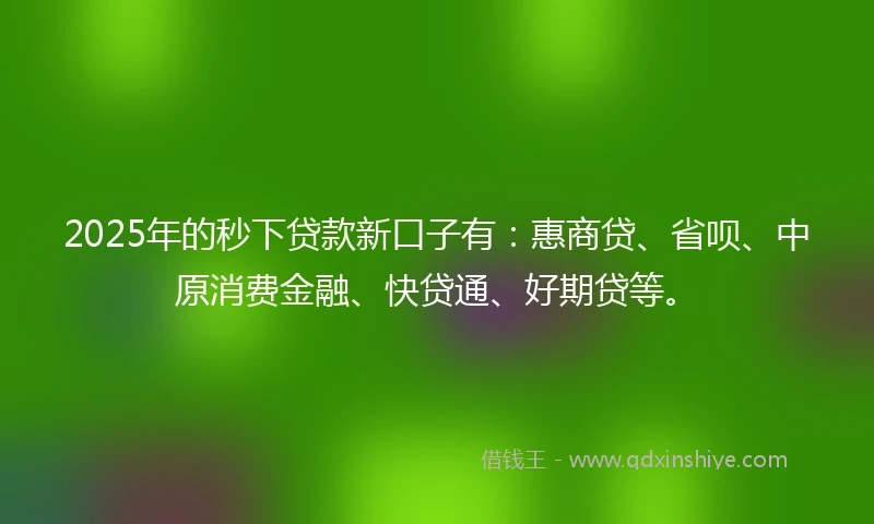 2025年的秒下贷款新口子有：惠商贷、省呗、中原消费金融、快贷通、好期贷等。