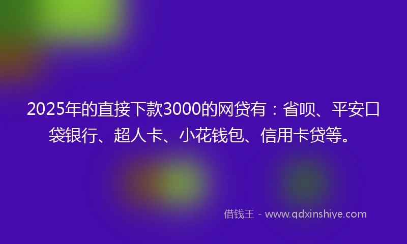 2025年的直接下款3000的网贷有：省呗、平安口袋银行、超人卡、小花钱包、信用卡贷等。