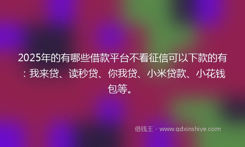 2025年的有哪些借款平台不看征信可以下款的有：我来贷、读秒贷、你我贷、小米贷款、小花钱包等。