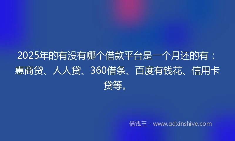 2025年的有没有哪个借款平台是一个月还的有：惠商贷、人人贷、360借条、百度有钱花、信用卡贷等。