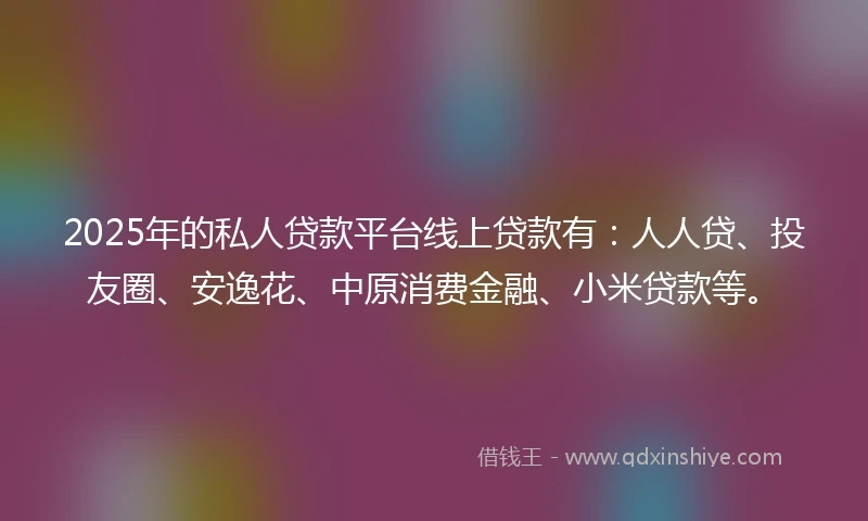 2025年的私人贷款平台线上贷款有：人人贷、投友圈、安逸花、中原消费金融、小米贷款等。