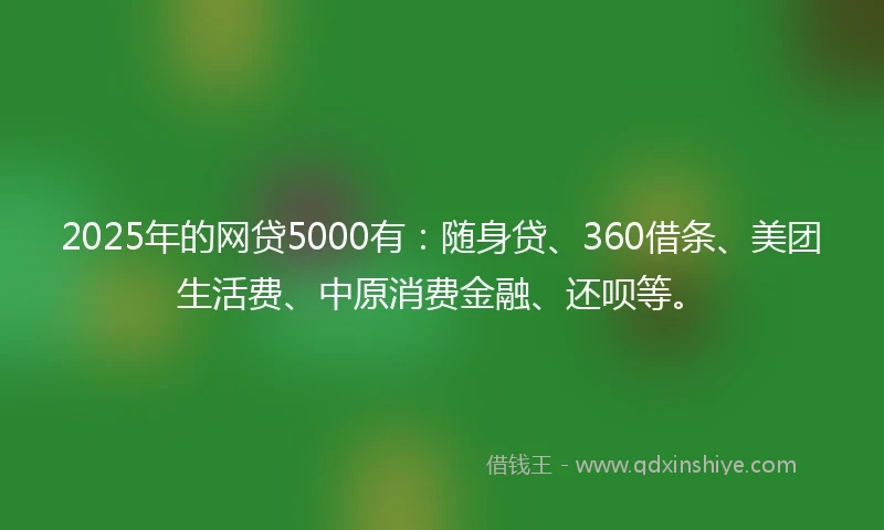 2025年的网贷5000有：随身贷、360借条、美团生活费、中原消费金融、还呗等。