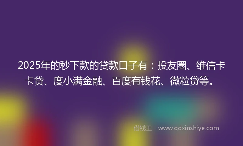 2025年的秒下款的贷款口子有：投友圈、维信卡卡贷、度小满金融、百度有钱花、微粒贷等。