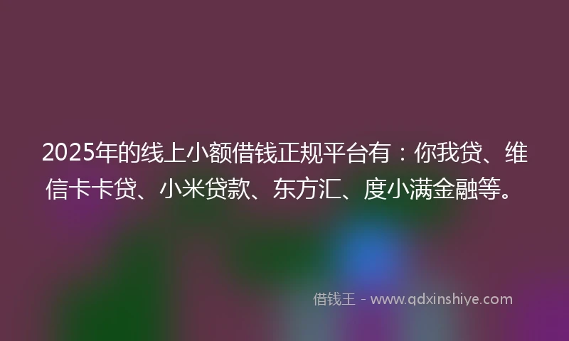 2025年的线上小额借钱正规平台有：你我贷、维信卡卡贷、小米贷款、东方汇、度小满金融等。