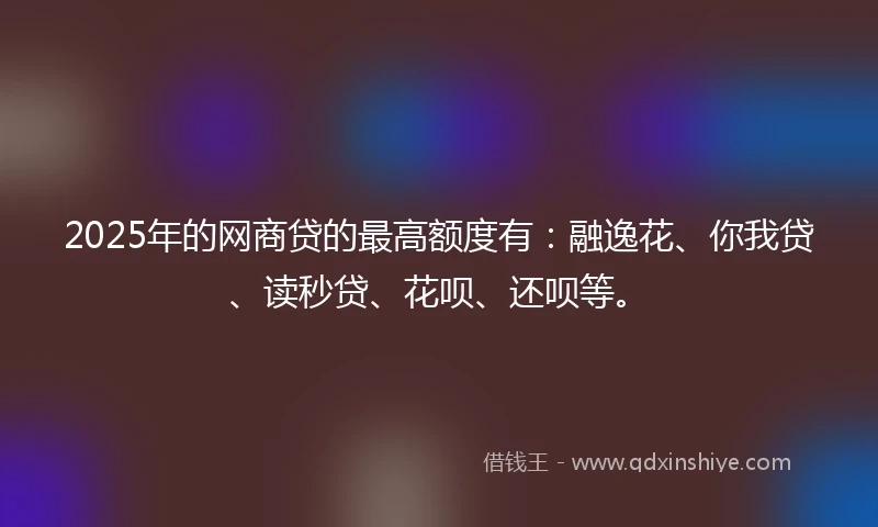 2025年的网商贷的最高额度有：融逸花、你我贷、读秒贷、花呗、还呗等。