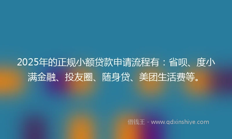 2025年的正规小额贷款申请流程有：省呗、度小满金融、投友圈、随身贷、美团生活费等。
