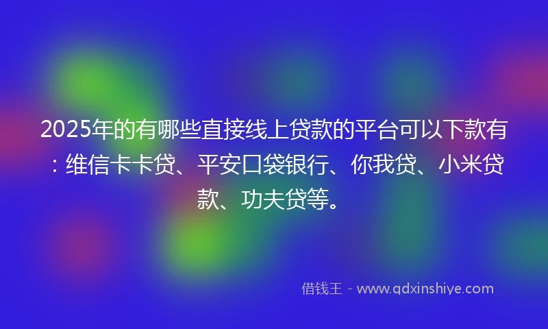 2025年的有哪些直接线上贷款的平台可以下款有：维信卡卡贷、平安口袋银行、你我贷、小米贷款、功夫贷等。