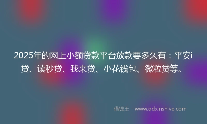2025年的网上小额贷款平台放款要多久有：平安i贷、读秒贷、我来贷、小花钱包、微粒贷等。