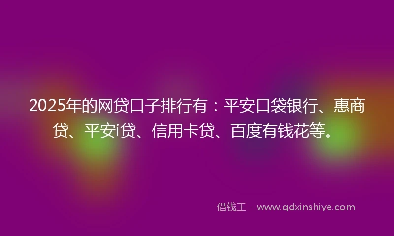 2025年的网贷口子排行有：平安口袋银行、惠商贷、平安i贷、信用卡贷、百度有钱花等。