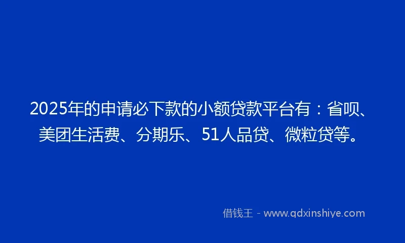 2025年的申请必下款的小额贷款平台有：省呗、美团生活费、分期乐、51人品贷、微粒贷等。