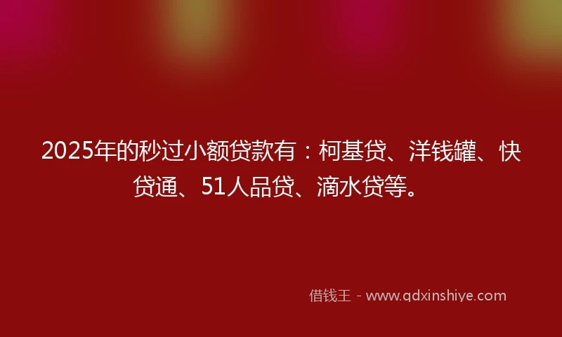 2025年的秒过小额贷款有：柯基贷、洋钱罐、快贷通、51人品贷、滴水贷等。