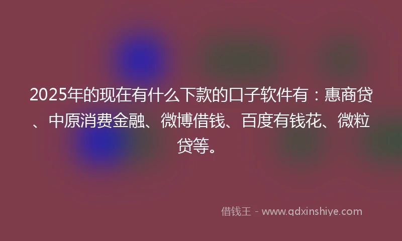 2025年的现在有什么下款的口子软件有：惠商贷、中原消费金融、微博借钱、百度有钱花、微粒贷等。
