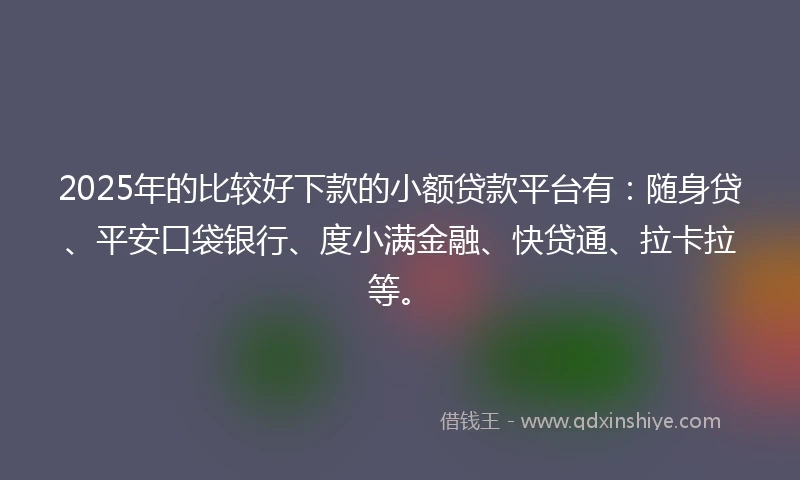2025年的比较好下款的小额贷款平台有：随身贷、平安口袋银行、度小满金融、快贷通、拉卡拉等。