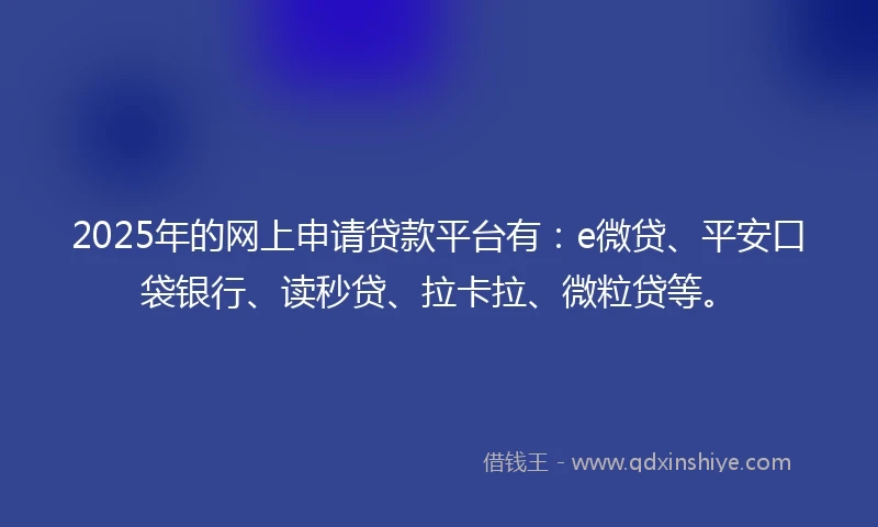 2025年的网上申请贷款平台有：e微贷、平安口袋银行、读秒贷、拉卡拉、微粒贷等。