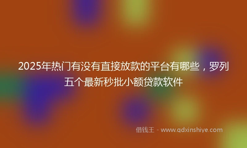 2025年热门有没有直接放款的平台有哪些，罗列五个最新秒批小额贷款软件