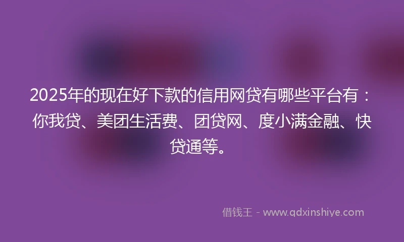 2025年的现在好下款的信用网贷有哪些平台有：你我贷、美团生活费、团贷网、度小满金融、快贷通等。
