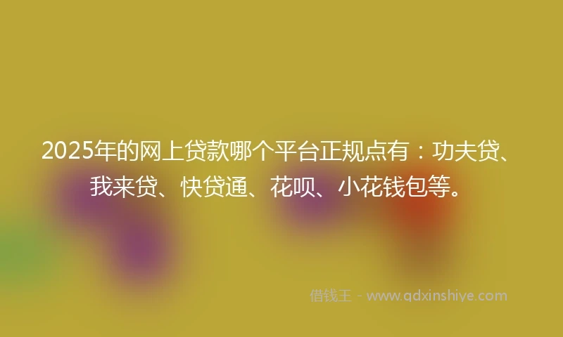 2025年的网上贷款哪个平台正规点有：功夫贷、我来贷、快贷通、花呗、小花钱包等。
