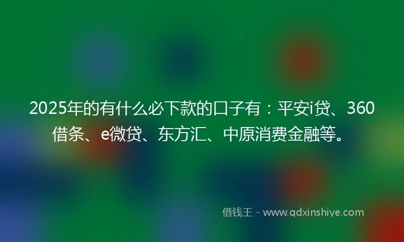 2025年的有什么必下款的口子有：平安i贷、360借条、e微贷、东方汇、中原消费金融等。
