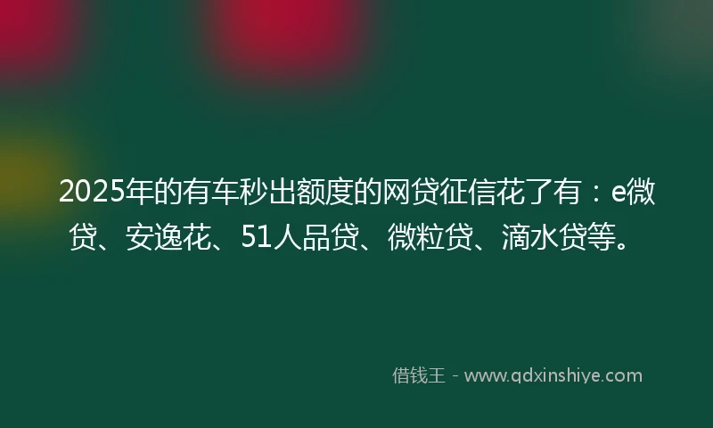 2025年的有车秒出额度的网贷征信花了有：e微贷、安逸花、51人品贷、微粒贷、滴水贷等。