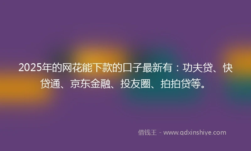 2025年的网花能下款的口子最新有：功夫贷、快贷通、京东金融、投友圈、拍拍贷等。