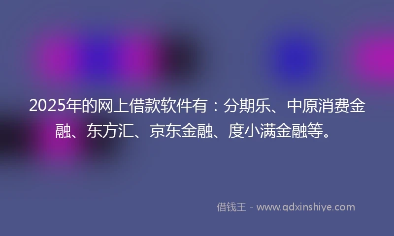 2025年的网上借款软件有：分期乐、中原消费金融、东方汇、京东金融、度小满金融等。