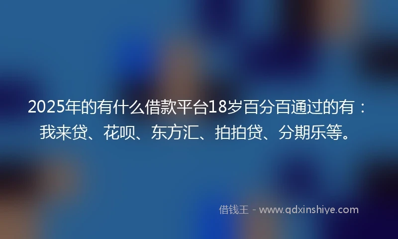 2025年的有什么借款平台18岁百分百通过的有：我来贷、花呗、东方汇、拍拍贷、分期乐等。