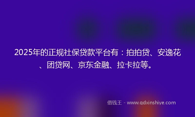 2025年的正规社保贷款平台有：拍拍贷、安逸花、团贷网、京东金融、拉卡拉等。