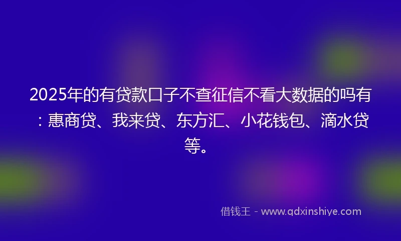 2025年的有贷款口子不查征信不看大数据的吗有：惠商贷、我来贷、东方汇、小花钱包、滴水贷等。