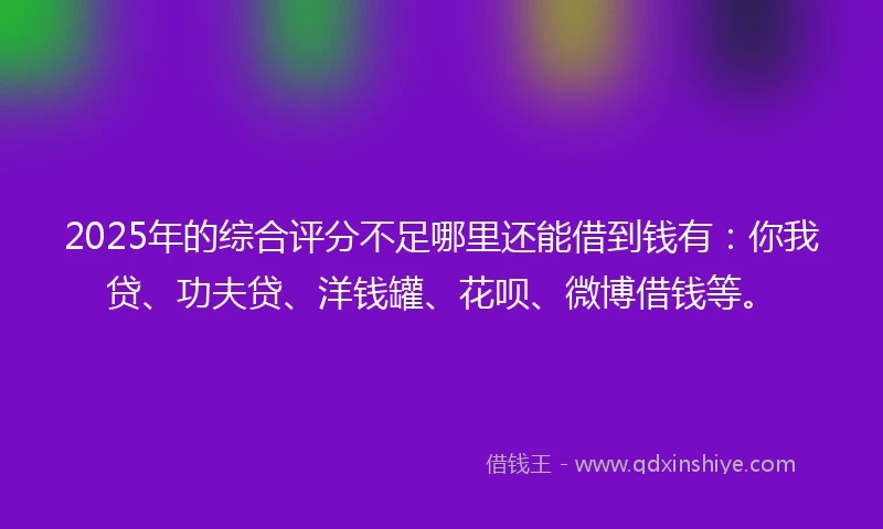 2025年的综合评分不足哪里还能借到钱有：你我贷、功夫贷、洋钱罐、花呗、微博借钱等。