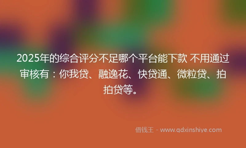 2025年的综合评分不足哪个平台能下款 不用通过审核有：你我贷、融逸花、快贷通、微粒贷、拍拍贷等。