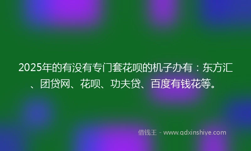 2025年的有没有专门套花呗的机子办有：东方汇、团贷网、花呗、功夫贷、百度有钱花等。