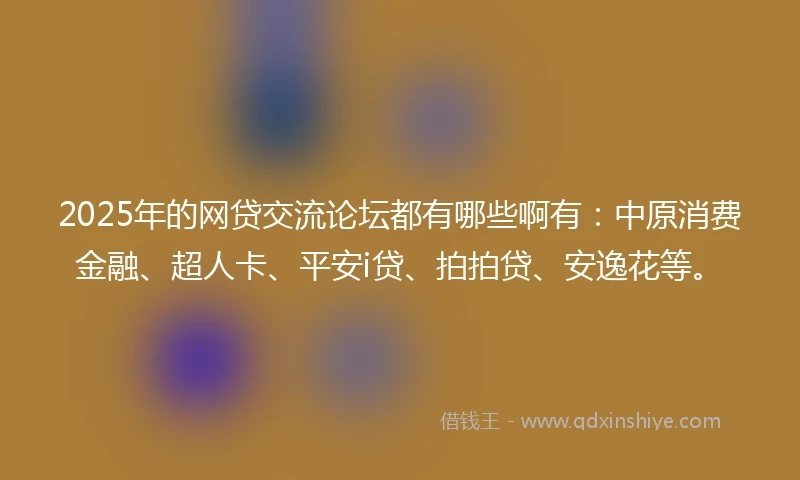 2025年的网贷交流论坛都有哪些啊有：中原消费金融、超人卡、平安i贷、拍拍贷、安逸花等。