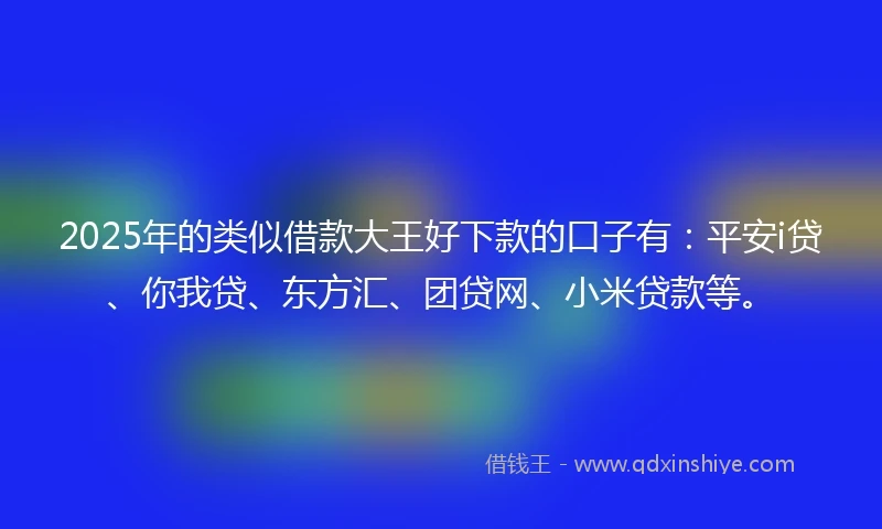 2025年的类似借款大王好下款的口子有：平安i贷、你我贷、东方汇、团贷网、小米贷款等。