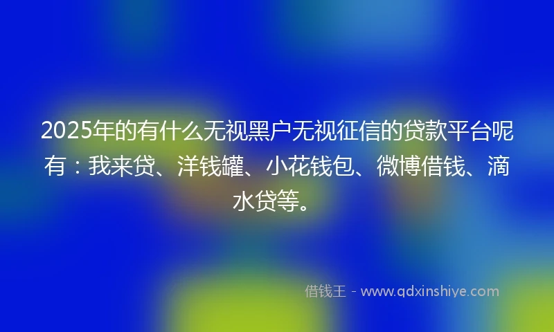 2025年的有什么无视黑户无视征信的贷款平台呢有：我来贷、洋钱罐、小花钱包、微博借钱、滴水贷等。