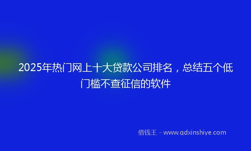 2025年热门网上十大贷款公司排名，总结五个低门槛不查征信的软件