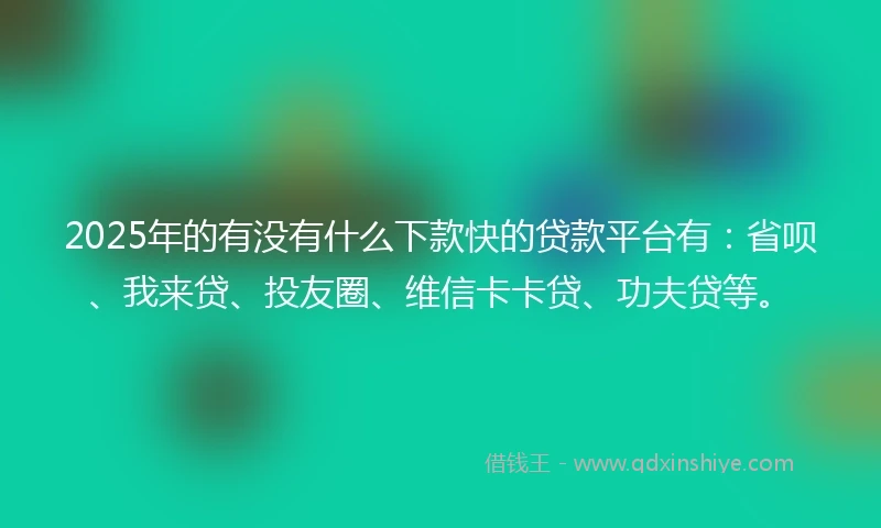 2025年的有没有什么下款快的贷款平台有：省呗、我来贷、投友圈、维信卡卡贷、功夫贷等。