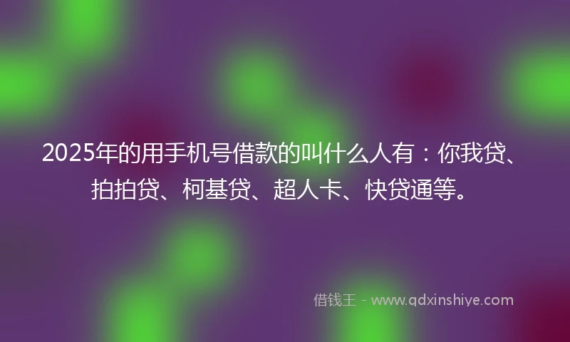 2025年的用手机号借款的叫什么人有：你我贷、拍拍贷、柯基贷、超人卡、快贷通等。