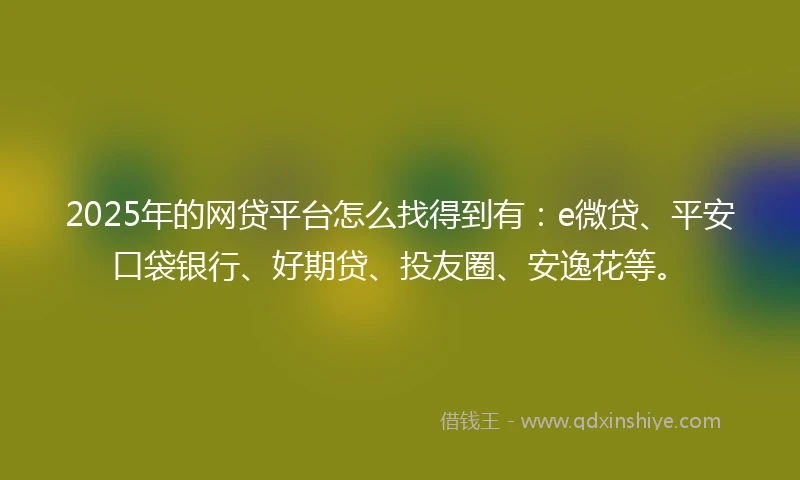 2025年的网贷平台怎么找得到有：e微贷、平安口袋银行、好期贷、投友圈、安逸花等。