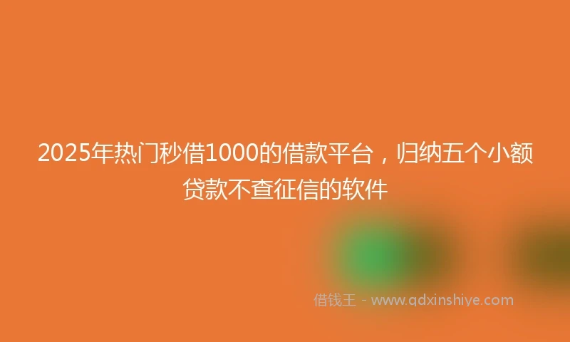 2025年热门秒借1000的借款平台，归纳五个小额贷款不查征信的软件
